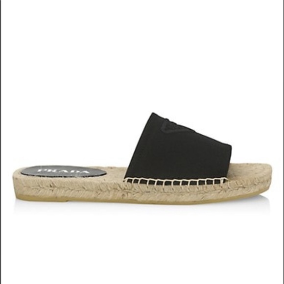 Prada Logo Flat Espadrille Sandals, Size 40 - Picture 1 of 16